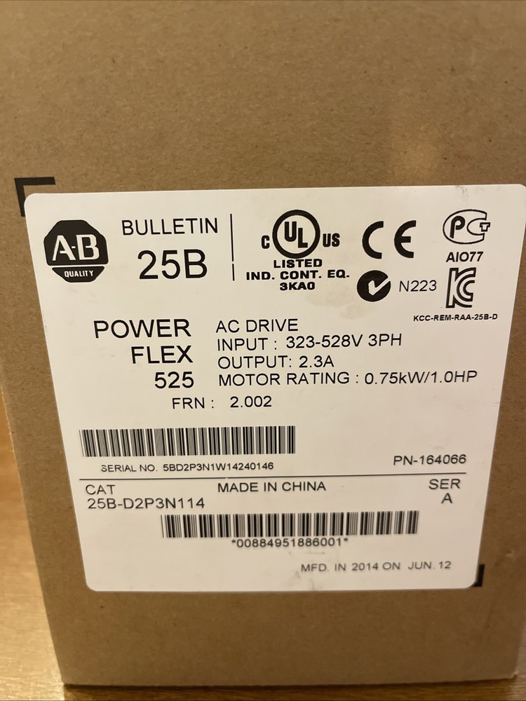 Allen Bradley 25B-D2P3N114 | PowerFlex 525 0.75kW 1.0Hp *SEALED*