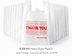 Bags 1/6 Large 21 x 6.5 x 11.5 WHITE THANK YOU T-Shirt Plastic Shopping Bags