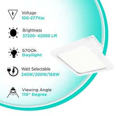 LED Gas Station Canopy Light Glass Cover Watt Selectable (240W/200W/160W) -5700K
