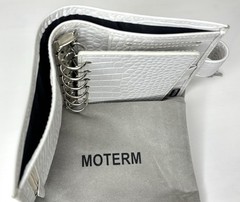 Moterm A7 Pocket Leather Rings Planner White/Light Grey Croc Wallet Organizer