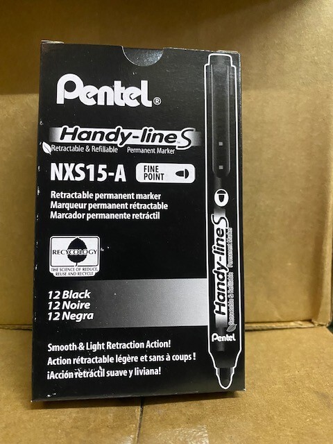Pentel 12-PACK Handy-Line S BLACK Retractable Permanent Marker NXS15-A Fine