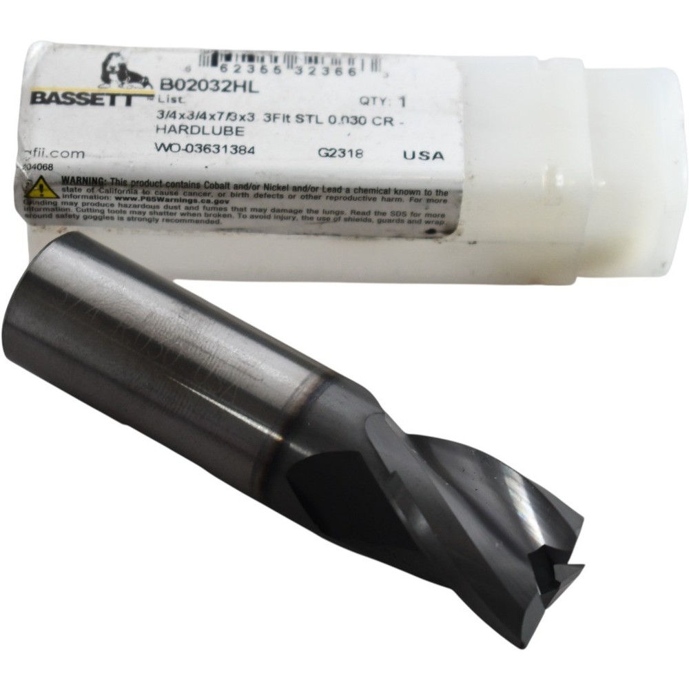 NEW Bassett B02032HL 3/4 Carbide 3 Flute End Mill Corner Radius Hardlube USA