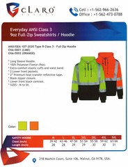 2 Pack Everyday ANSI Class 3 9oz Full-Zip Sweatshirts /Hoodie