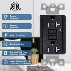 20× GFCI Outlet 15Amp GFI Receptacle Tamper-Resistant WR TR Electric Plugs Black