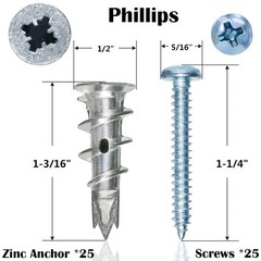 Zinc Self-Drilling Drywall Anchors with Screws Kit, 25 Heavy Duty Metal Wall Anc