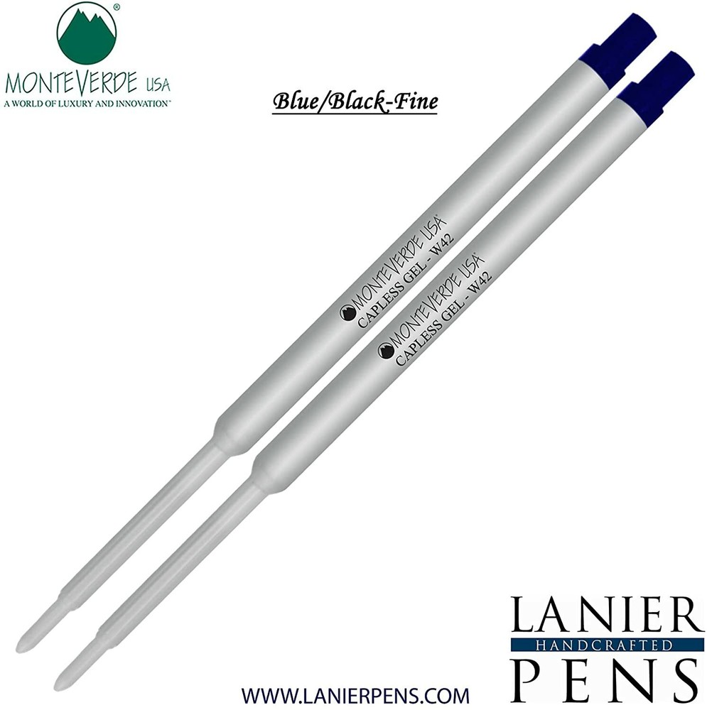 2 Pack- Monteverde W42 Capless Gel Ink Ballpoint Refill BlueBlack Fine Tip 0.6mm