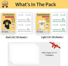 Dark & Light Fabrics Iron on Transfers, 50+50 Sheets
