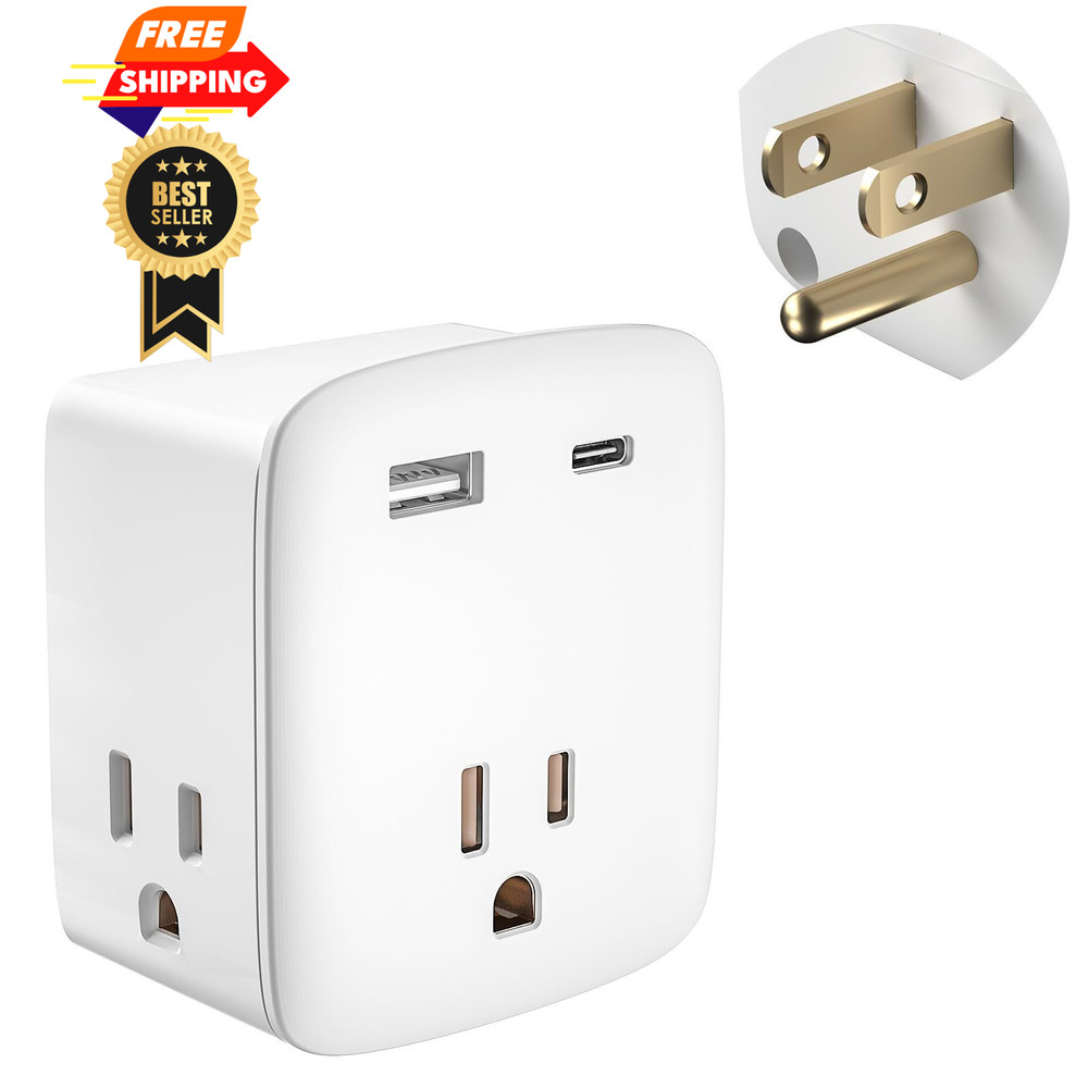 Cruise Ship Approved Outlet Extender, Non Surge Protector Power Strip White