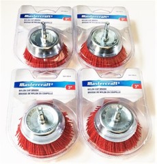 4 MASTERCRAFT 3″ NYLON INFUSED CUP BRUSH WHEEL 1/4 HEX SHANK WIRE ABRASIVE