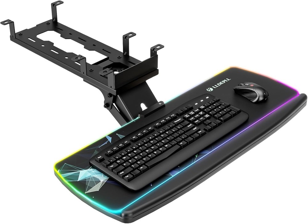 Keyboard Tray Under Desk with Storage Drawer, Height Adjustable Keyboard Tray