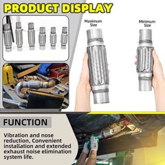 3Pcs Exhaust Flex Pipe, Stainless Steel Exhaust Flex Pipe Double Braid Exhaust F