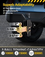 Adjustable Trailer Hitch,2″ Receiver,6″ Drop/Rise,Balls 20000 lbs