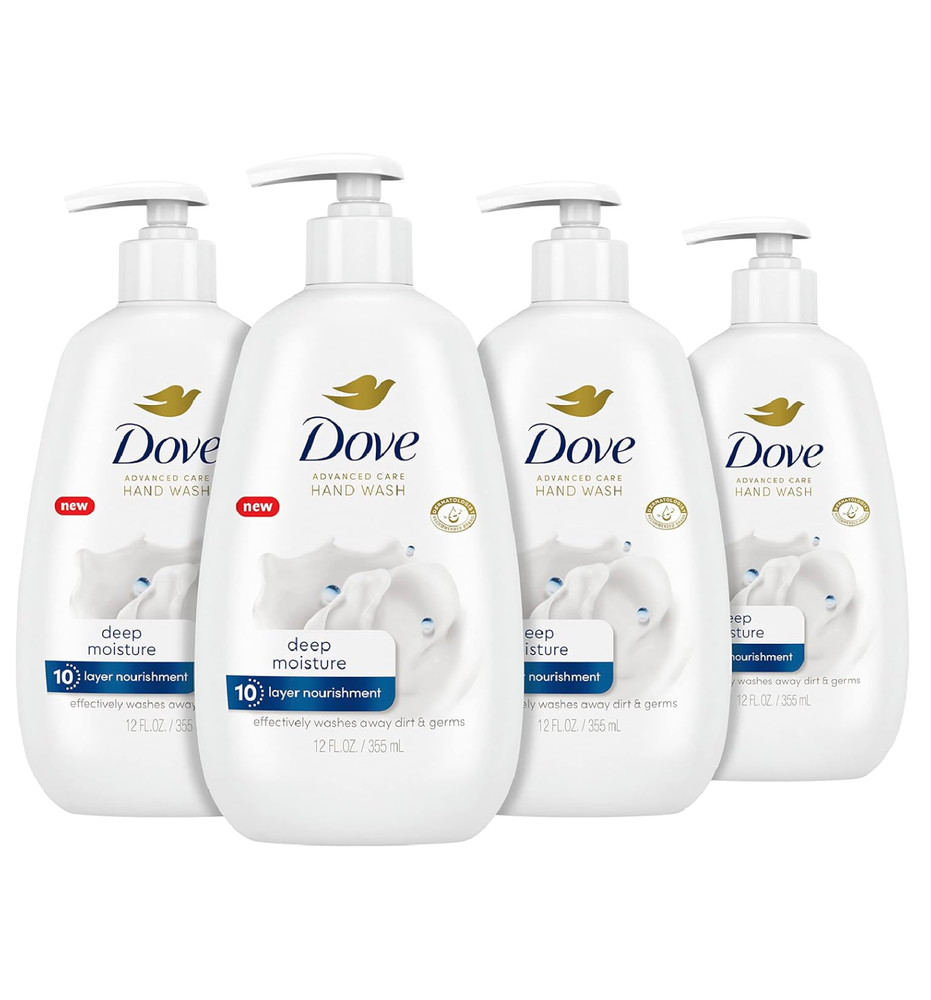 Dove Advanced Care Hand Wash Deep Moisture 4 Count for Soft, Smooth Skin, More M