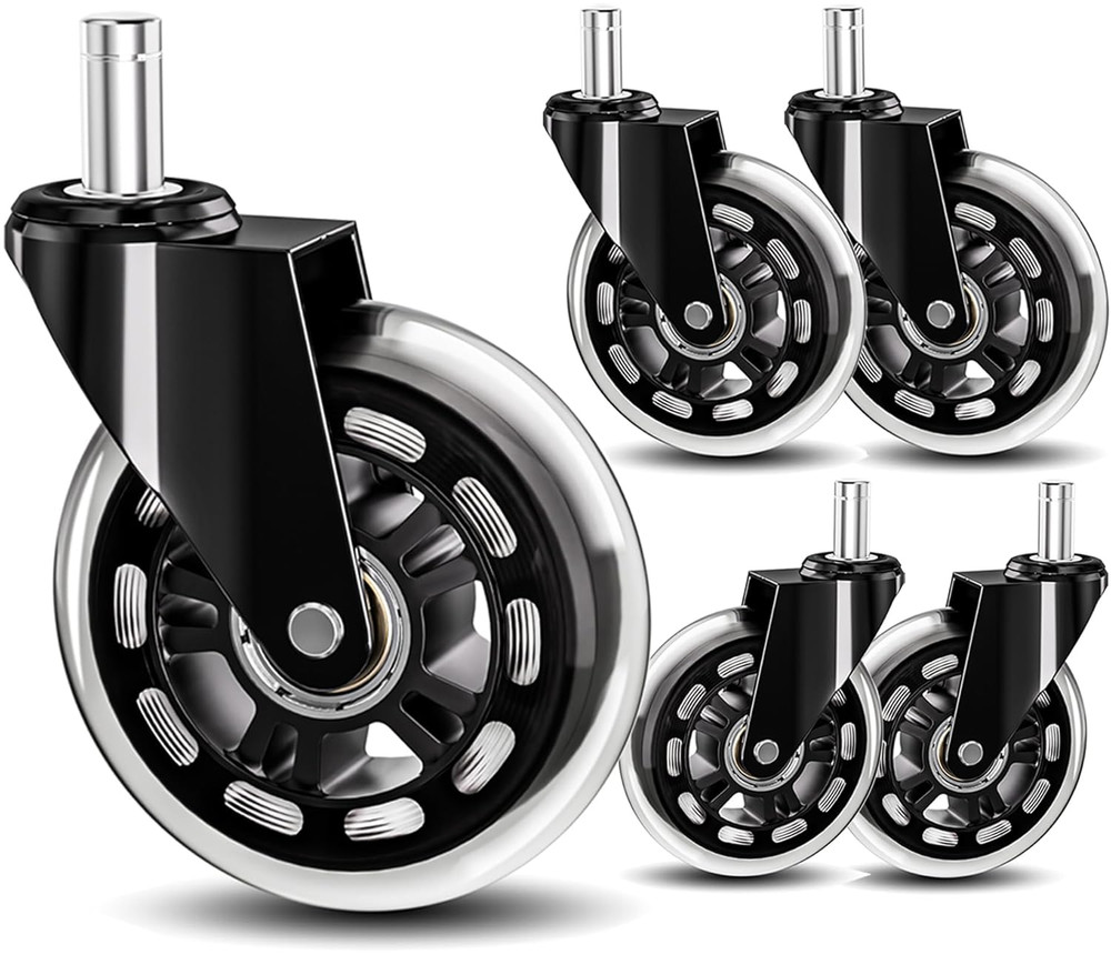 5pcs 3″ Office Chair Wheels Rubber Casters Heavy-Duty Smooth Desk Gaming