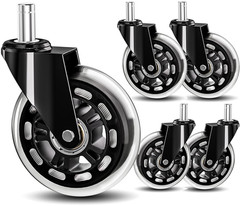 5pcs 3″ Office Chair Wheels Rubber Casters Heavy-Duty Smooth Desk Gaming