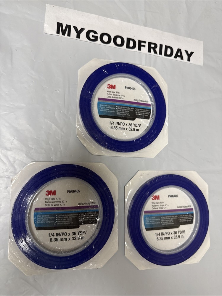 Lot 3 NEW 3M Fine Line Vinyl Tape 471+ Indigo Blue 1/4 in x 36 yd Roll PN06405