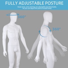 Male Mannequin Dress Form 73″ Adjustable Stand w/Base White Mannequin Full Body
