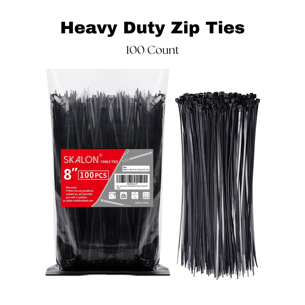 8″ Black Cable Ties 100 Count | Heavy Duty 40 lb Zip Ties For Indoor and Outdoor