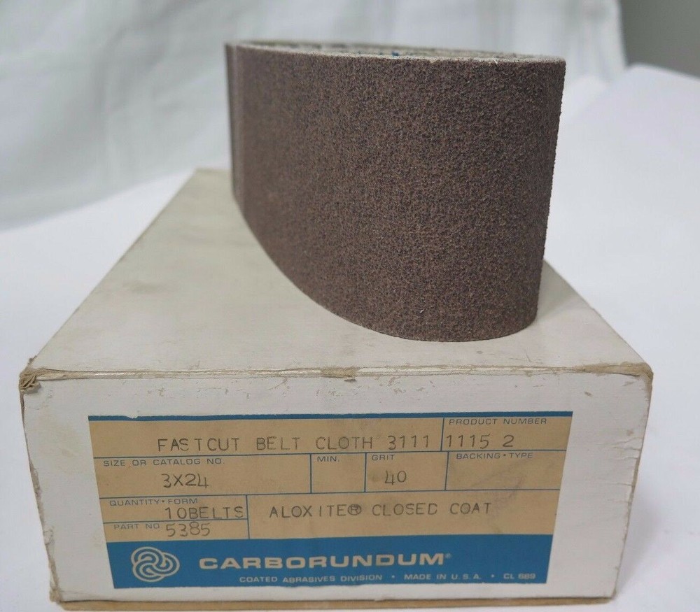 Carborundum Abrasives 10 Fastcut Cloth Aloxite Belts 40 Grit Closed Coat 3″x24″