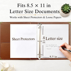 Large 2 Inch D-Ring 3 Ring Binder, Faux Leather, Coffee | Faux leather inside an