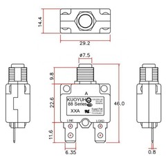 KUOYUH 12A Thermal Circuit Breaker 88 Series 125/250VAC 32VDC (12 amp)