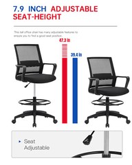 Drafting Chair Tall Office Chair Adjustable Height with Lumbar Support Arms Foot