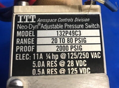 ITT AJUSTABLE PRESSURE SWICH MODEL 132P49C3