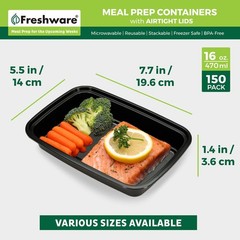 Freshware Meal Prep Containers 1 Compartment Food Storage 16OZ-150PK, Black