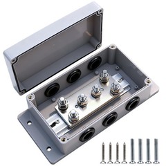 12-48V Heavy Duty 500A Bus Bar Tin-Plated Copper Block 6xM8(5/16″) Studs Wate…