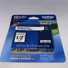 BROTHER TZe-231 12mm 1/2″ LABEL CASSETTE BLACK PRINT WHITE TAPE ORIGINAL Pack