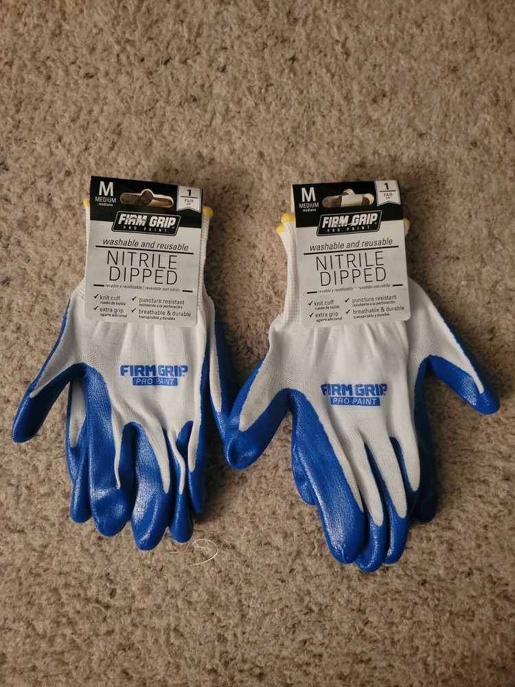 Firm Grip Pro Paint Reusable Nitrile Dipped Gloves Size Med. LOT of 2/NEW