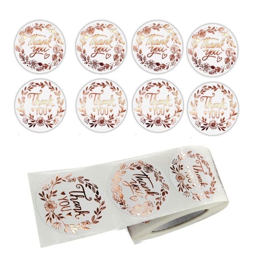 20 Count 1.5in Round Rose Gold Thank You Foil Self-Adhesive Stickers