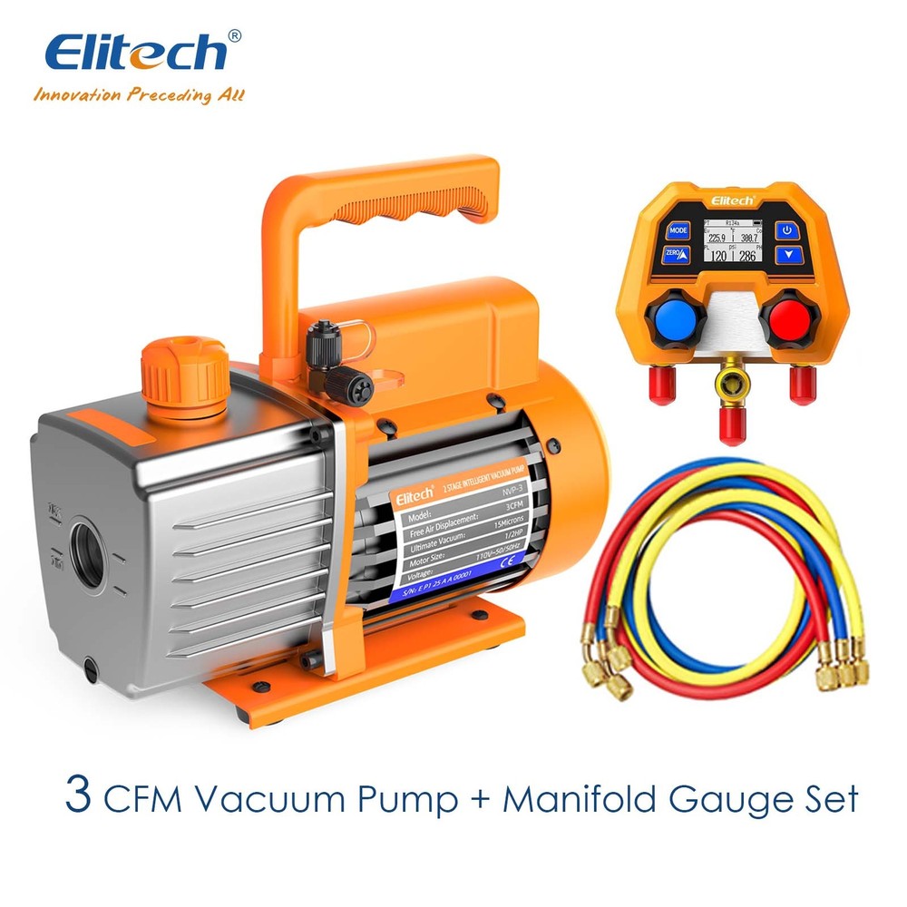 Elitech 2-in-1 HVAC Tool Kit with 3CFM Vacuum Pump Digtal Manifold Gauge