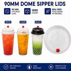 90mm Dome Sip Lids 1000 Count BPA Free PP Lids Clear White Black Bubble Tea Cups