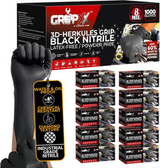 Herkules Grip Heavy Duty 8Mil Black Nitrile Gloves,3D Raised Diamond Texture-Lat