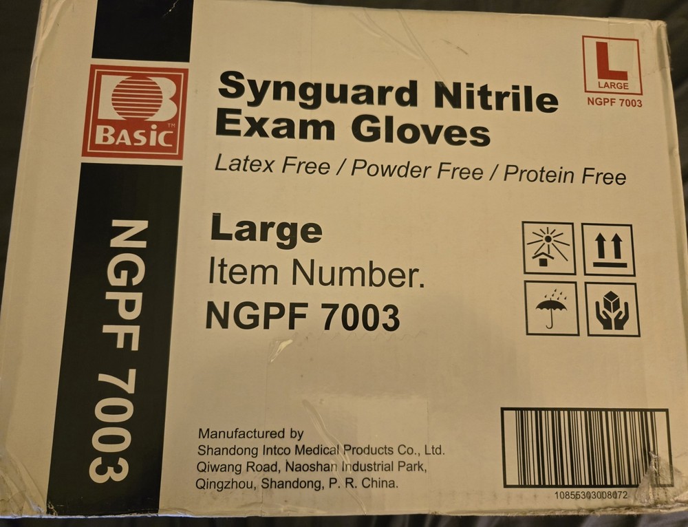 Synguard Nitrile Exam Gloves, 10 Boxes/Case, 100 Pieces/box, latex, Powder Free.
