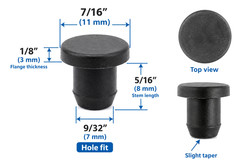 11mm Rubber Hole Plugs Push In Foot Bumper Compression Stem Various Pack Sizes