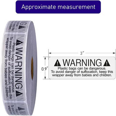 1000 Labels 1X3 Inch Transparent Suffocation Warning Label Choking Hazard Self A