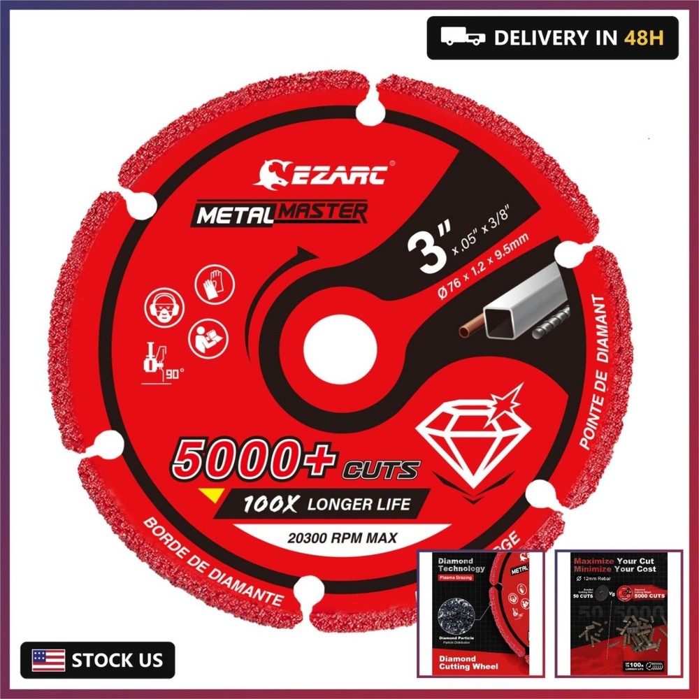 EZARC Diamond Cutting Wheel 3 x 3/8 Inch for Metal, Cut Off Wheel with 5000+ Cut