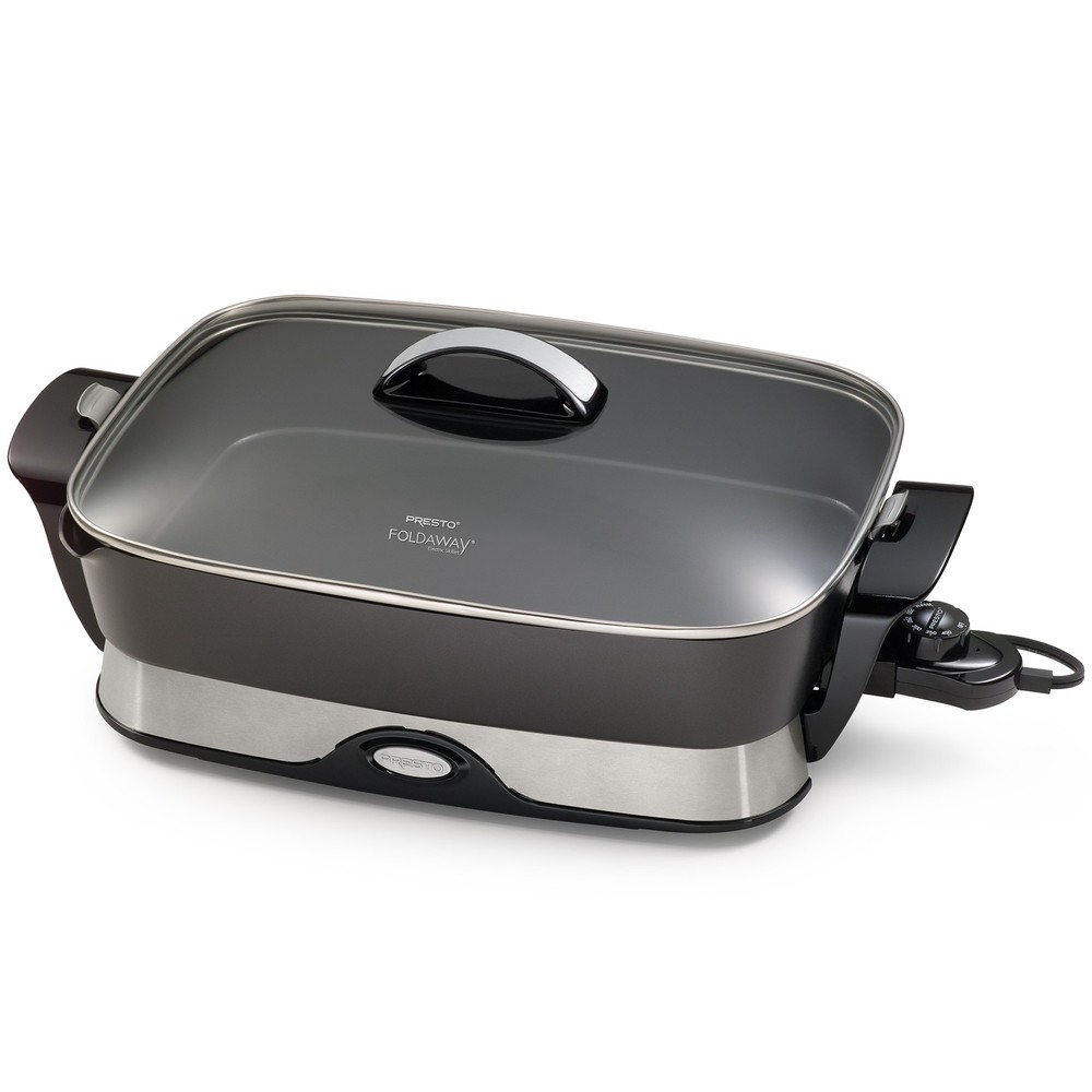 Presto Electric Foldaway Nonstick Skillet with Tempered Glass Lid, 16″, Black