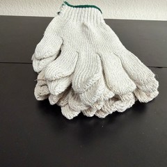Cotton Knit Work Gloves Natural Off-White Green Cuff 4 Pair Lot