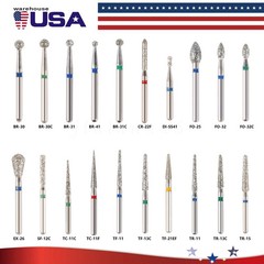 100pcs Dental Diamond Burs FG 1.6mm 20 Types for High Speed Handpiece Tubine