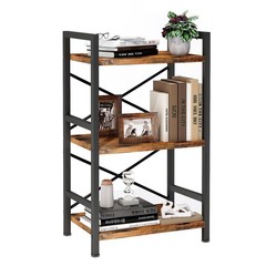 Homeiju Bookshelf 3 Tier Industrial Bookcase Metal Small Bookcase Rustic