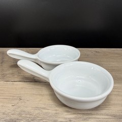 Revol France White Porcelain Single Handle Ramekins Set of 2 Individual Dishes