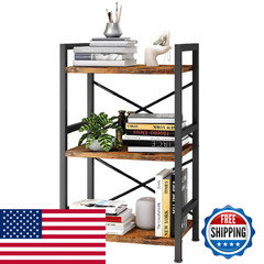 Homeiju Bookshelf 3 Tier Industrial Bookcase Metal Small Bookcase Rustic