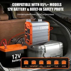 1500W Pure Sine Wave Power Inverter 12V to 110V 120V for LiFePO4 Lithium Battery