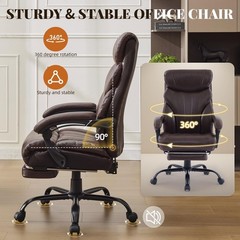 PU Ergonomic Big Tall Heavy Duty Executive Office Chair 500 LBS Capacity Brown