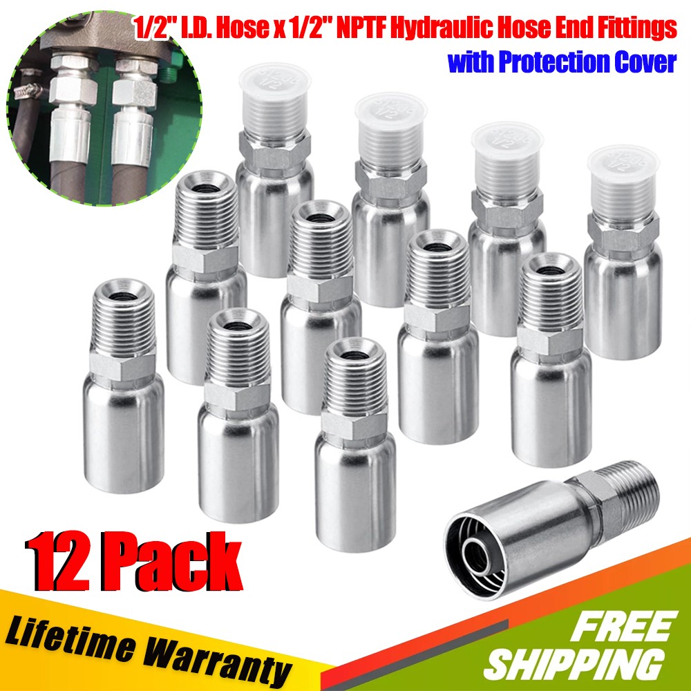 12 Pack 1/2″ NPTF Hydraulic Hose End Fittings, 1/2″ I.D. Hose x 1/2″ NPTF Male