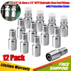 12 Pack 1/2″ NPTF Hydraulic Hose End Fittings, 1/2″ I.D. Hose x 1/2″ NPTF Male