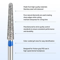 JMU Dental Diamond Burs Round End Taper FG 856L-020M/856L-023M Medium Grit